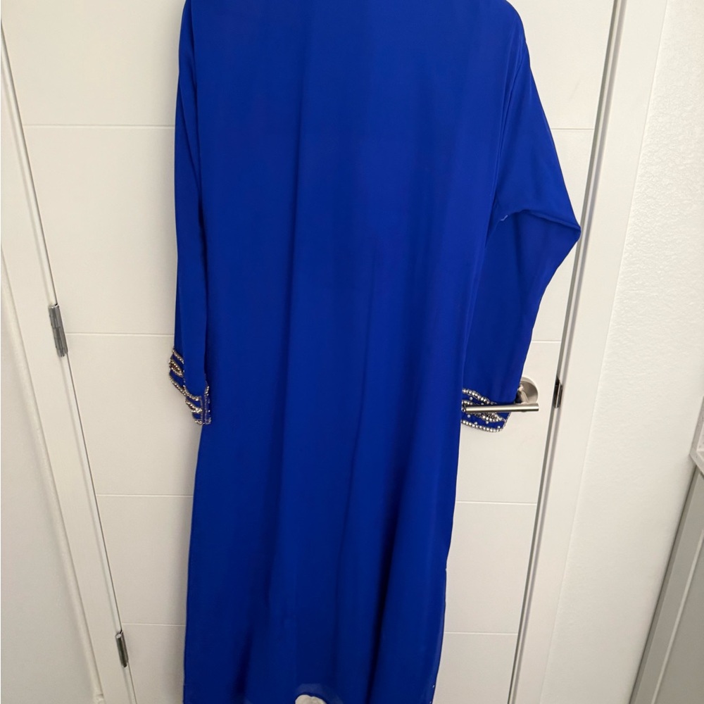 Embellished Royal Blue Evening Kaftan Dress with Beaded Detail - Picture 5 of 6